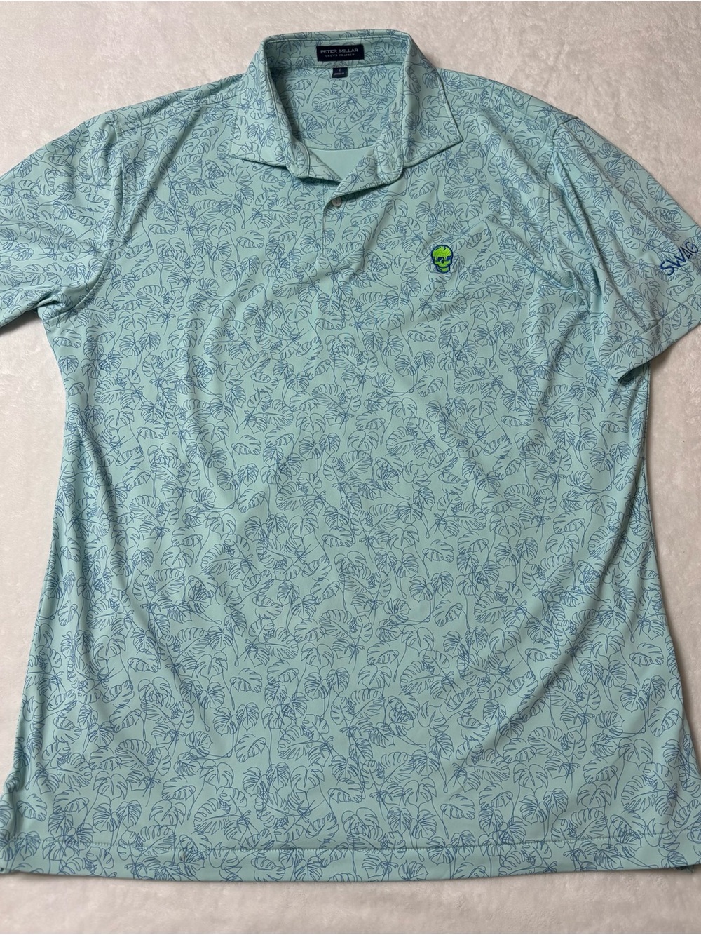 Peter Millar And SWAG Men’s Light Aqua Leaf-Print Polo Shirt